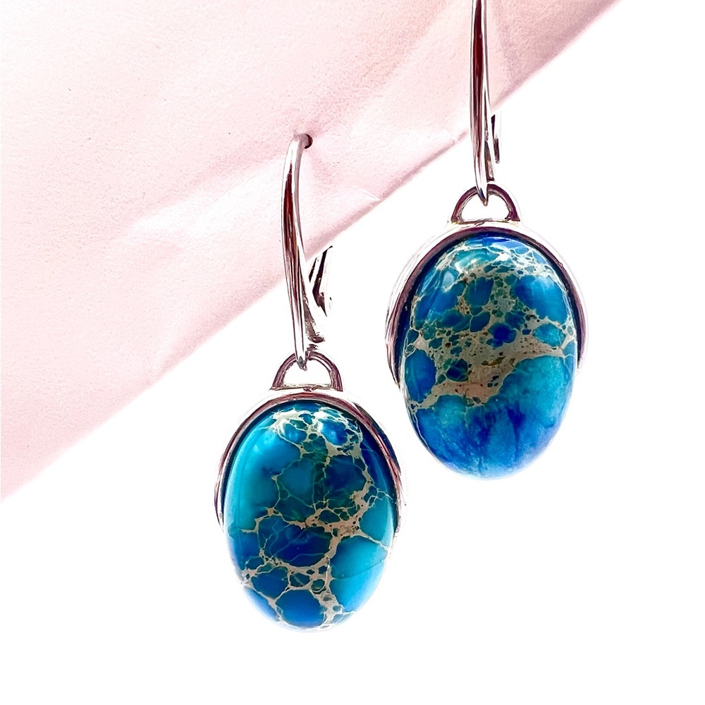 925 Sterling Silver Blue Gem Dangle Earrings